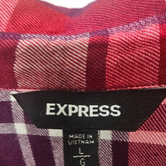 Express Flannel Tunic Plaid Purple Casual Punk Grunge L - Picture 7 of 10
